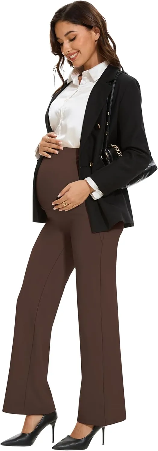 VIMPEP Soft Feeling Wide Leg Maternity Yoga Pants Over The Belly Pregnancy Dress Pants Petite/Regular with Pockets 305