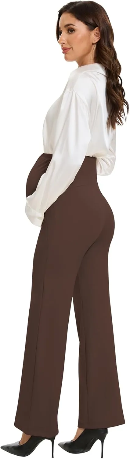VIMPEP Soft Feeling Wide Leg Maternity Yoga Pants Over The Belly Pregnancy Dress Pants Petite/Regular with Pockets 305