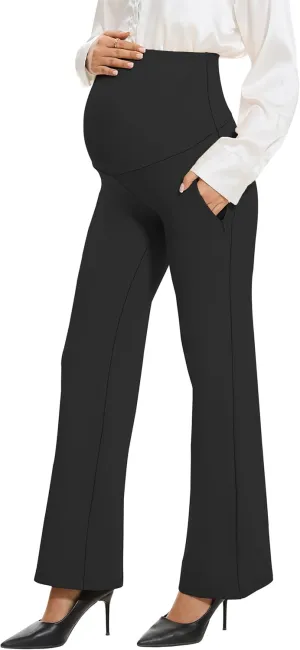 VIMPEP Soft Feeling Wide Leg Maternity Yoga Pants Over The Belly Pregnancy Dress Pants Petite/Regular with Pockets 305