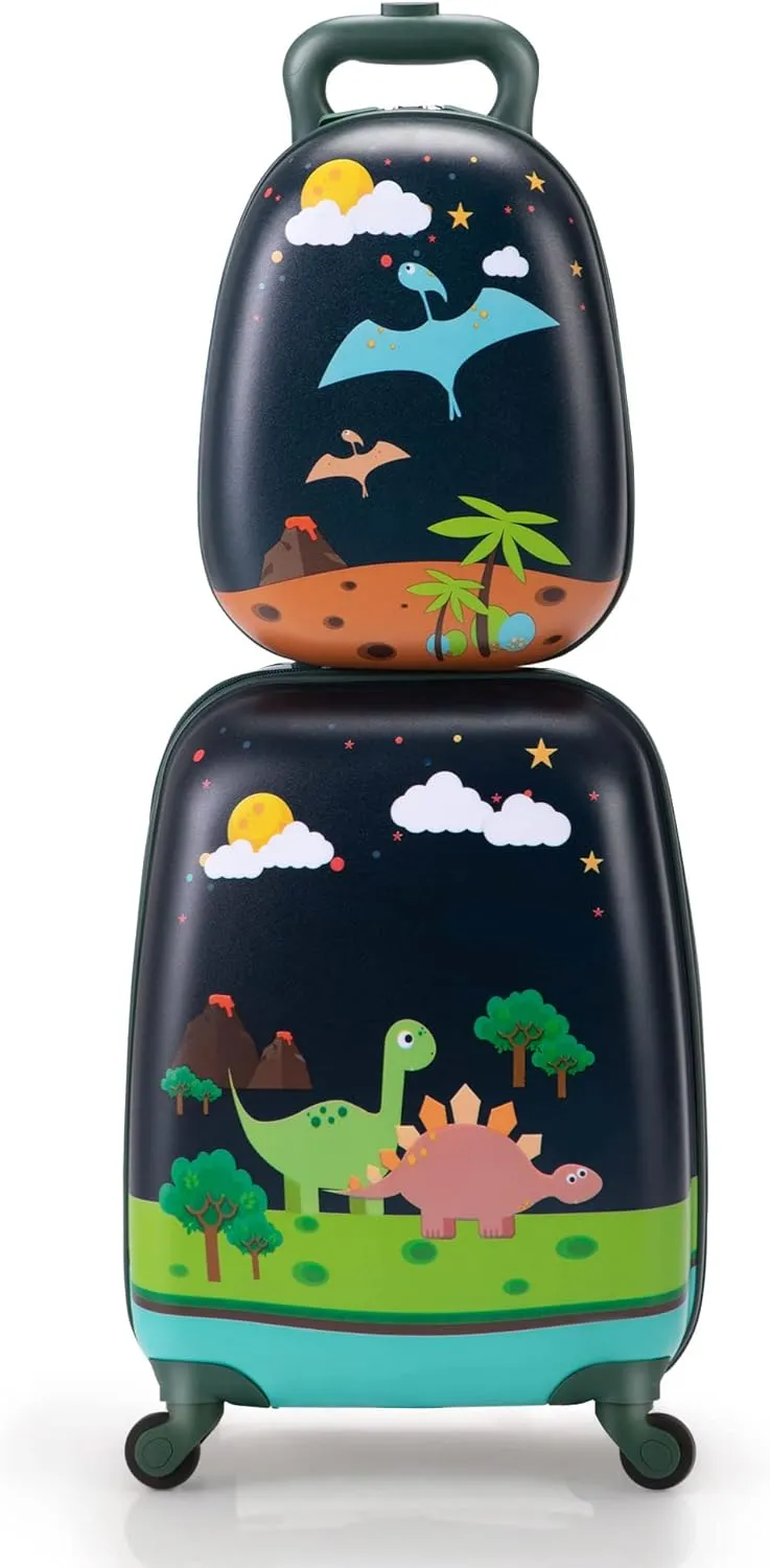VLIVE Kids Luggage Set for Boys, 12 Backpack on Carry on Luggage for Kids, Travel Suitcase with Wheels for 3-5 years old, Dinosaur