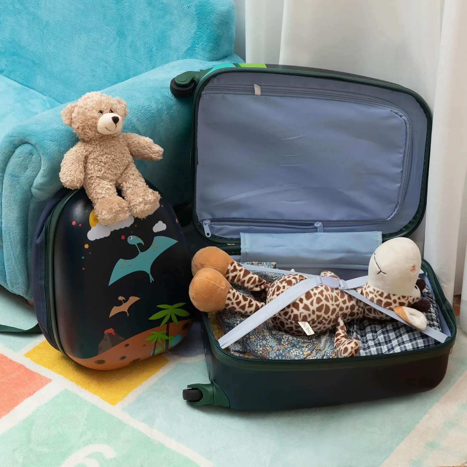 VLIVE Kids Luggage Set for Boys, 12 Backpack on Carry on Luggage for Kids, Travel Suitcase with Wheels for 3-5 years old, Dinosaur