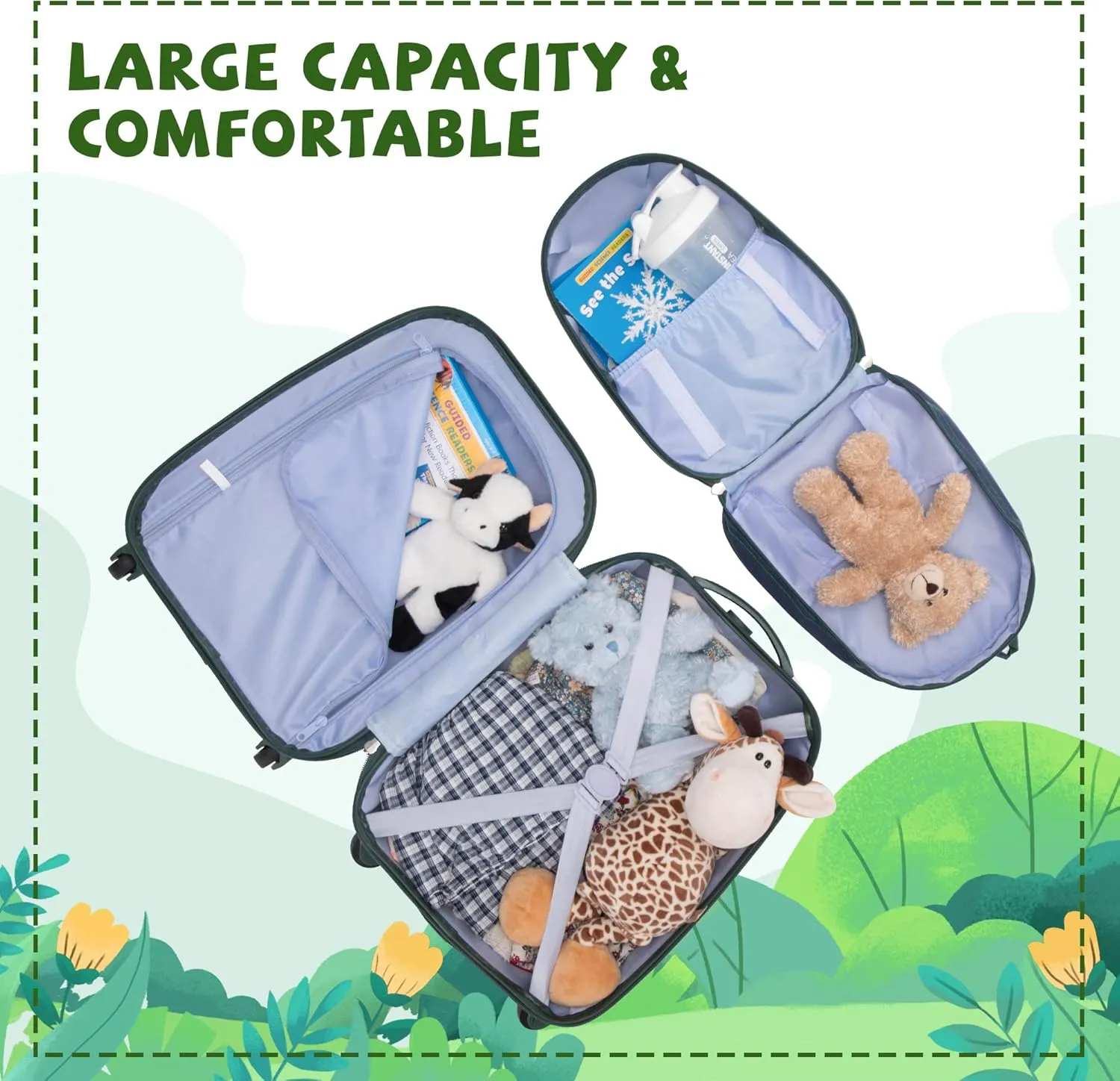 VLIVE Kids Luggage Set for Boys, 12 Backpack on Carry on Luggage for Kids, Travel Suitcase with Wheels for 3-5 years old, Dinosaur