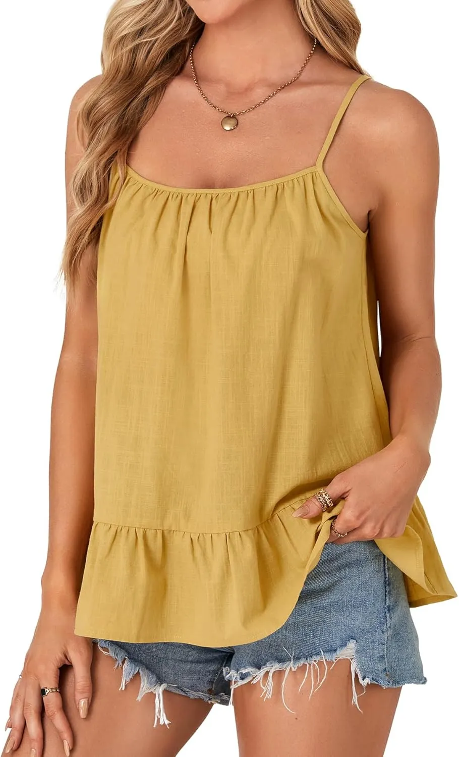 Vrtige Women's Cotton Camisole Spaghetti Strap Sleeveless Ruffle Hem Cami Top Shirt