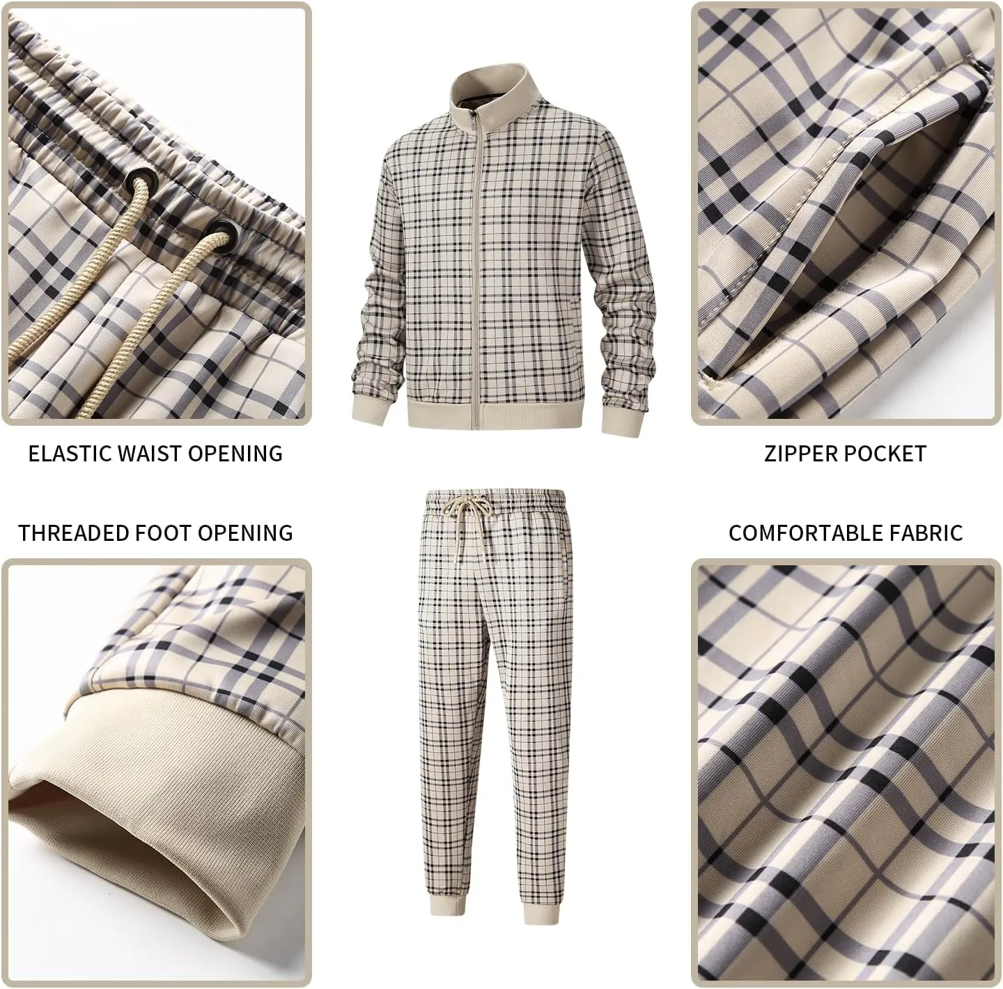 W JIANWANG Men's Casual Tracksuits Long Sleeve Jogging Suits Sweatsuit Sets Track Jackets and Pants 2 Piece Outfit