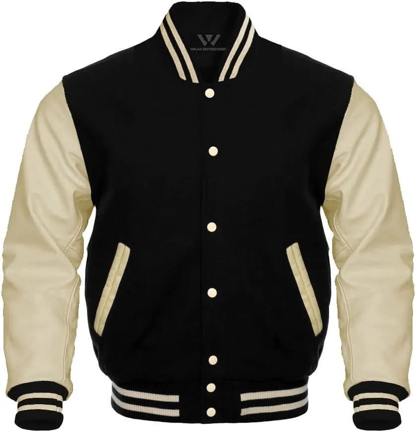 Waah Baseball letterman Varsity Jackets Genuine Leather Sleeves Multi wool colors