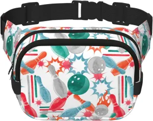 Water Color Bowling Ball And Pins Fanny Pack Crossbody Waist Bag For Women Men Adjustable Casual Workout Belt Bag