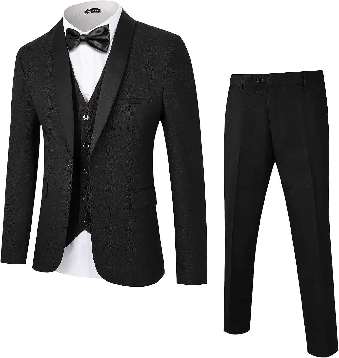 WEEN CHARM Men's Slim Fit 3 Piece Tuxedo Suit One Button Shawl Lapel Blazer Jacket Vest Pants Set