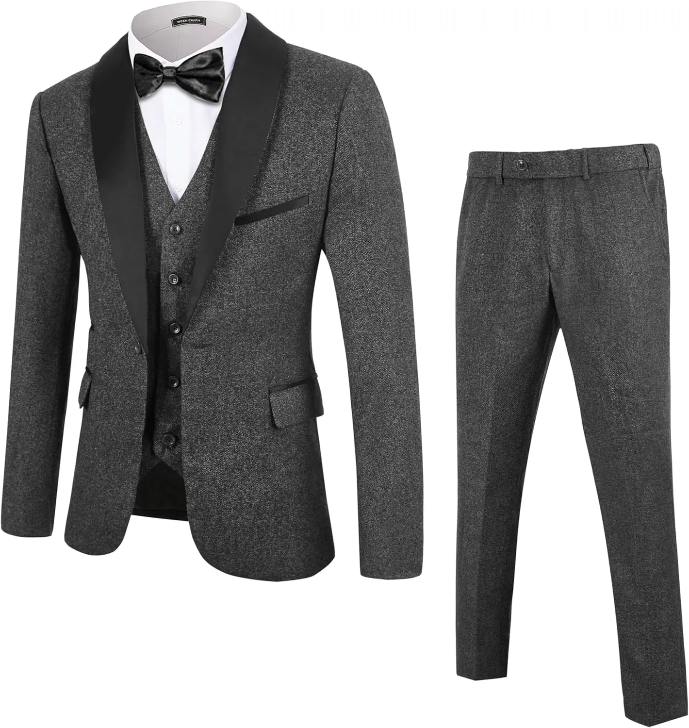 WEEN CHARM Men's Slim Fit 3 Piece Tuxedo Suit One Button Shawl Lapel Blazer Jacket Vest Pants Set