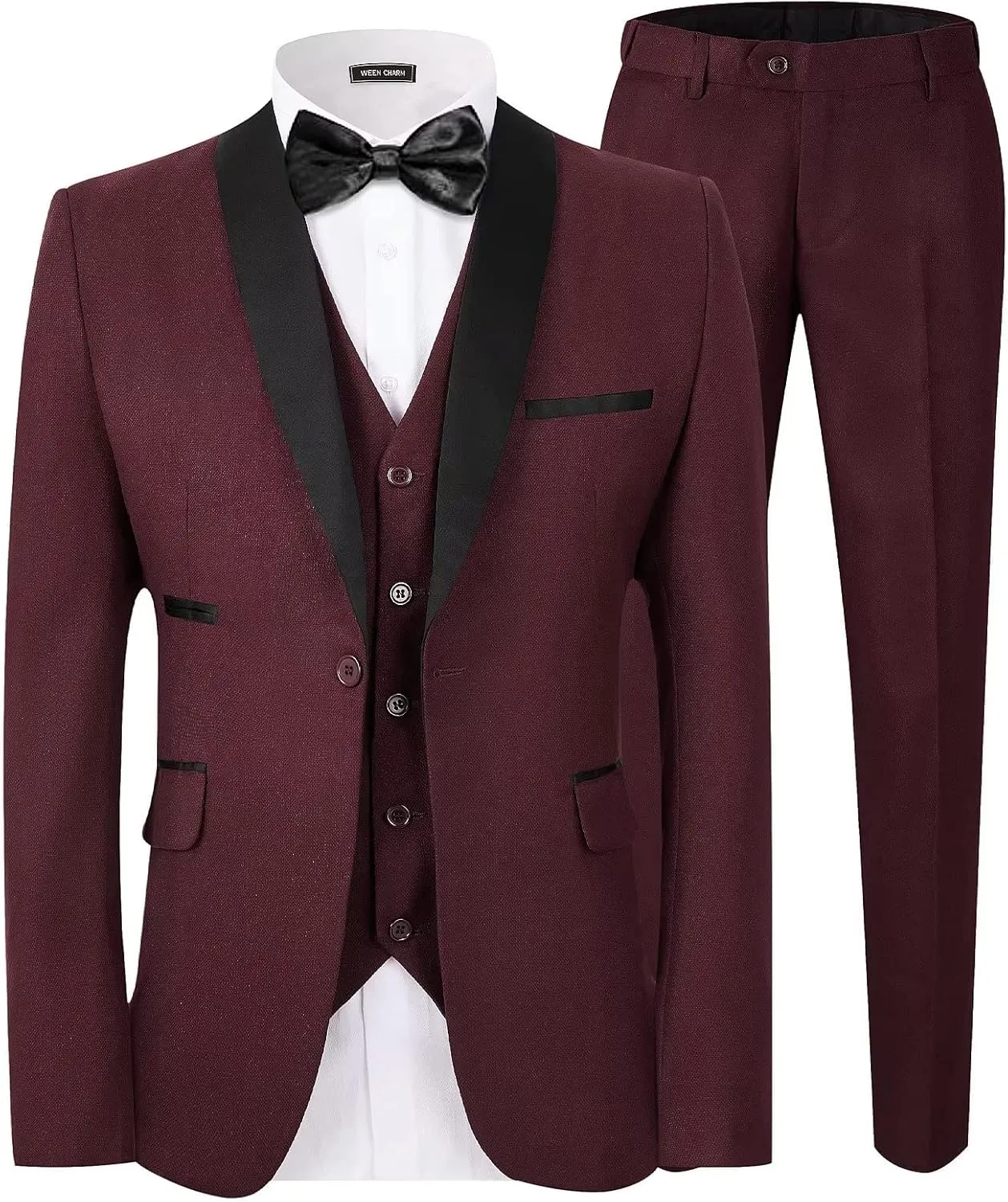 WEEN CHARM Men's Slim Fit 3 Piece Tuxedo Suit One Button Shawl Lapel Blazer Jacket Vest Pants Set