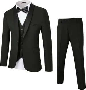 WEEN CHARM Men's Slim Fit 3 Piece Tuxedo Suit One Button Shawl Lapel Blazer Jacket Vest Pants Set