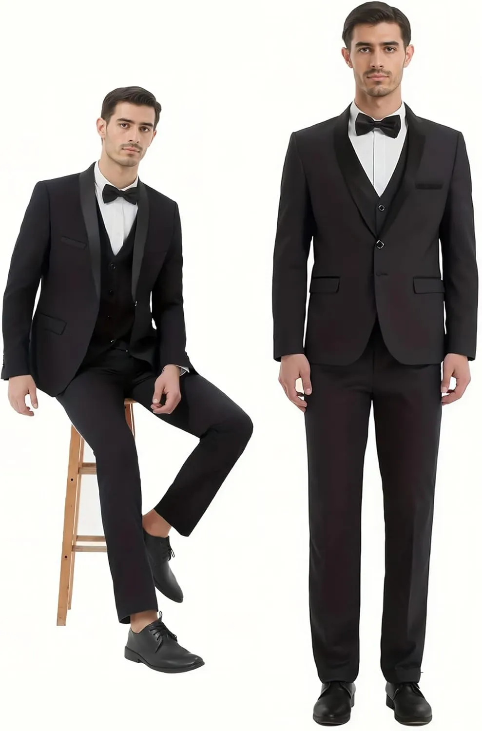 WEEN CHARM Men's Slim Fit 3 Piece Tuxedo Suit One Button Shawl Lapel Blazer Jacket Vest Pants Set