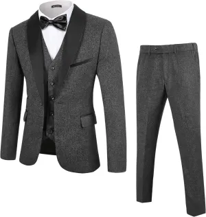 WEEN CHARM Men's Slim Fit 3 Piece Tuxedo Suit One Button Shawl Lapel Blazer Jacket Vest Pants Set