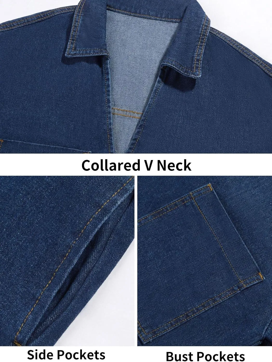 Wenrine Womens Denim Shirt Dress Summer Casual V Neck Short Sleeve Loose Jean Mini Dress