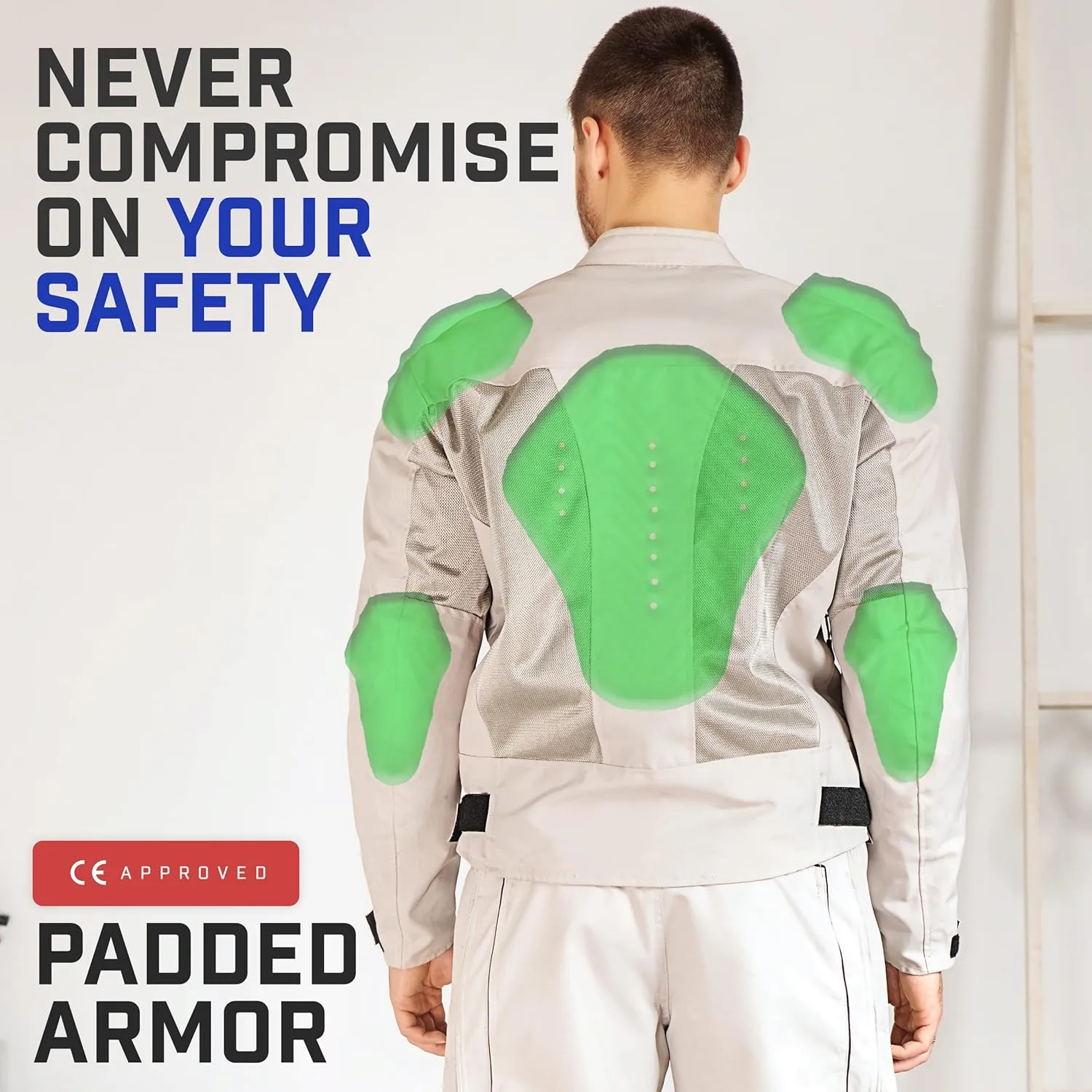 WICKED STOCK Mens Motorcycle Jacket-Air Mesh Biker Jacket Men-Dual Sport Motorcycle Armor-Motorcycle Gear for Men-Gray