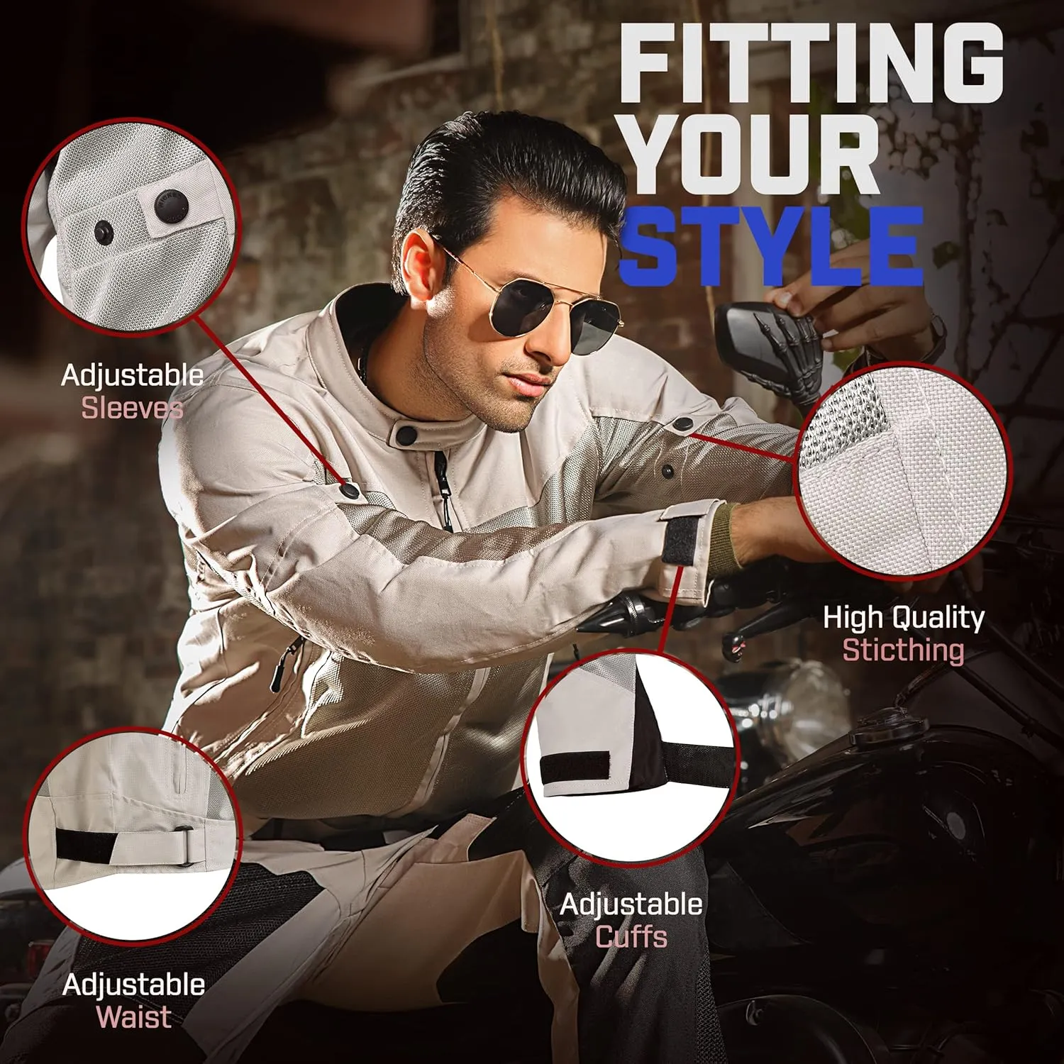 WICKED STOCK Mens Motorcycle Jacket-Air Mesh Biker Jacket Men-Dual Sport Motorcycle Armor-Motorcycle Gear for Men-Gray