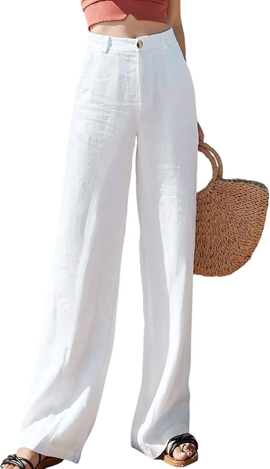Wide Leg Pants Cotton Linen Loose Fit Trousers Women Summer Soft Plus Size Light Weight Pants Streetwear Trousers