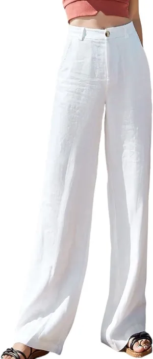 Wide Leg Pants Cotton Linen Loose Fit Trousers Women Summer Soft Plus Size Light Weight Pants Streetwear Trousers