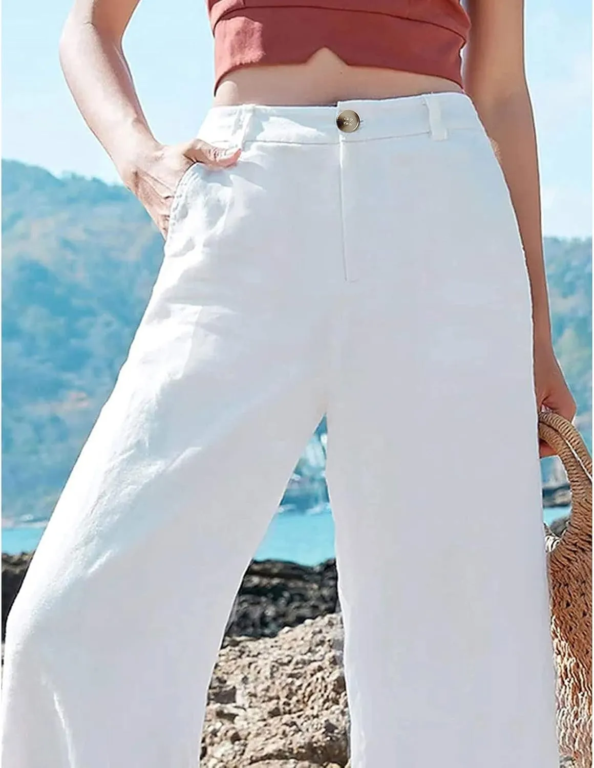 Wide Leg Pants Cotton Linen Loose Fit Trousers Women Summer Soft Plus Size Light Weight Pants Streetwear Trousers