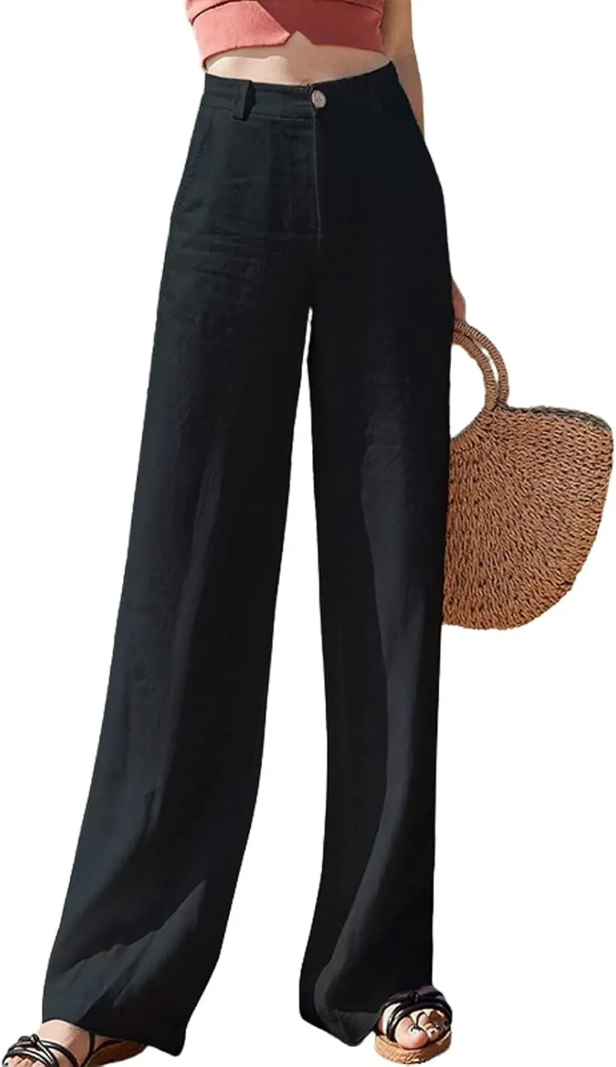 Wide Leg Pants Cotton Linen Loose Fit Trousers Women Summer Soft Plus Size Light Weight Pants Streetwear Trousers