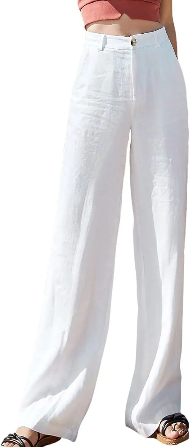 Wide Leg Pants Cotton Linen Loose Fit Trousers Women Summer Soft Plus Size Light Weight Pants Streetwear Trousers