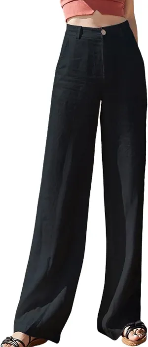 Wide Leg Pants Cotton Linen Loose Fit Trousers Women Summer Soft Plus Size Light Weight Pants Streetwear Trousers