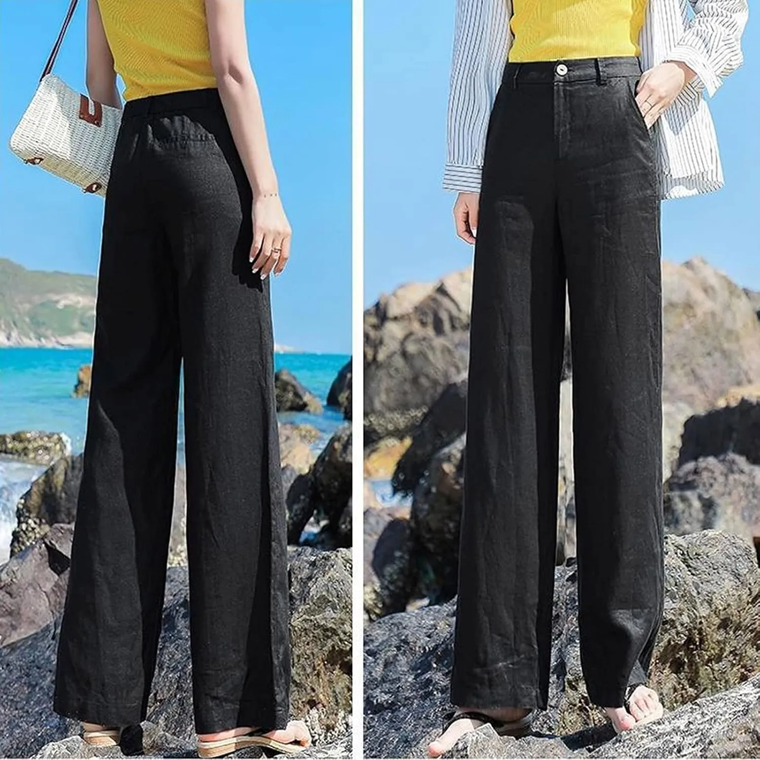 Wide Leg Pants Cotton Linen Loose Fit Trousers Women Summer Soft Plus Size Light Weight Pants Streetwear Trousers