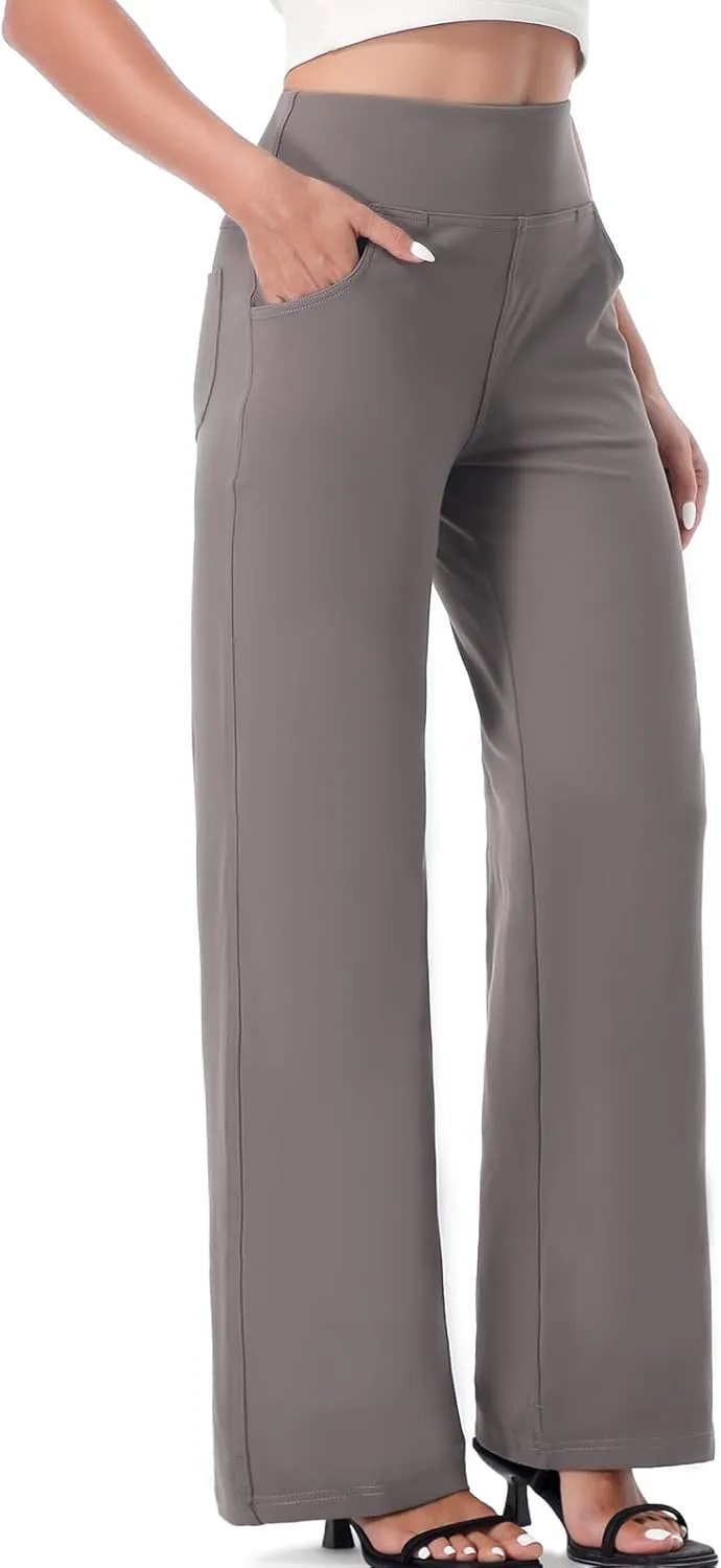 Wide Leg Pants for Woman, High Waisted Loose Casual Pull on Yoga Pants with Pockets Dress Trousers for Work/Athletic