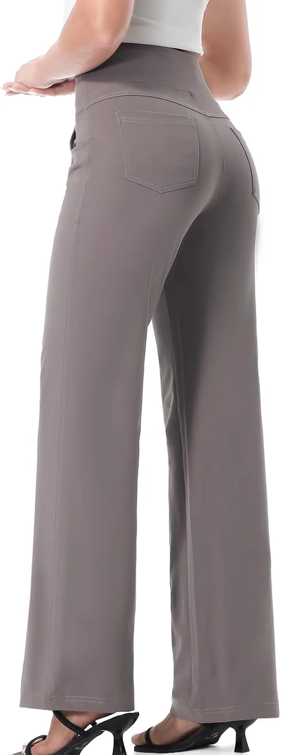 Wide Leg Pants for Woman, High Waisted Loose Casual Pull on Yoga Pants with Pockets Dress Trousers for Work/Athletic