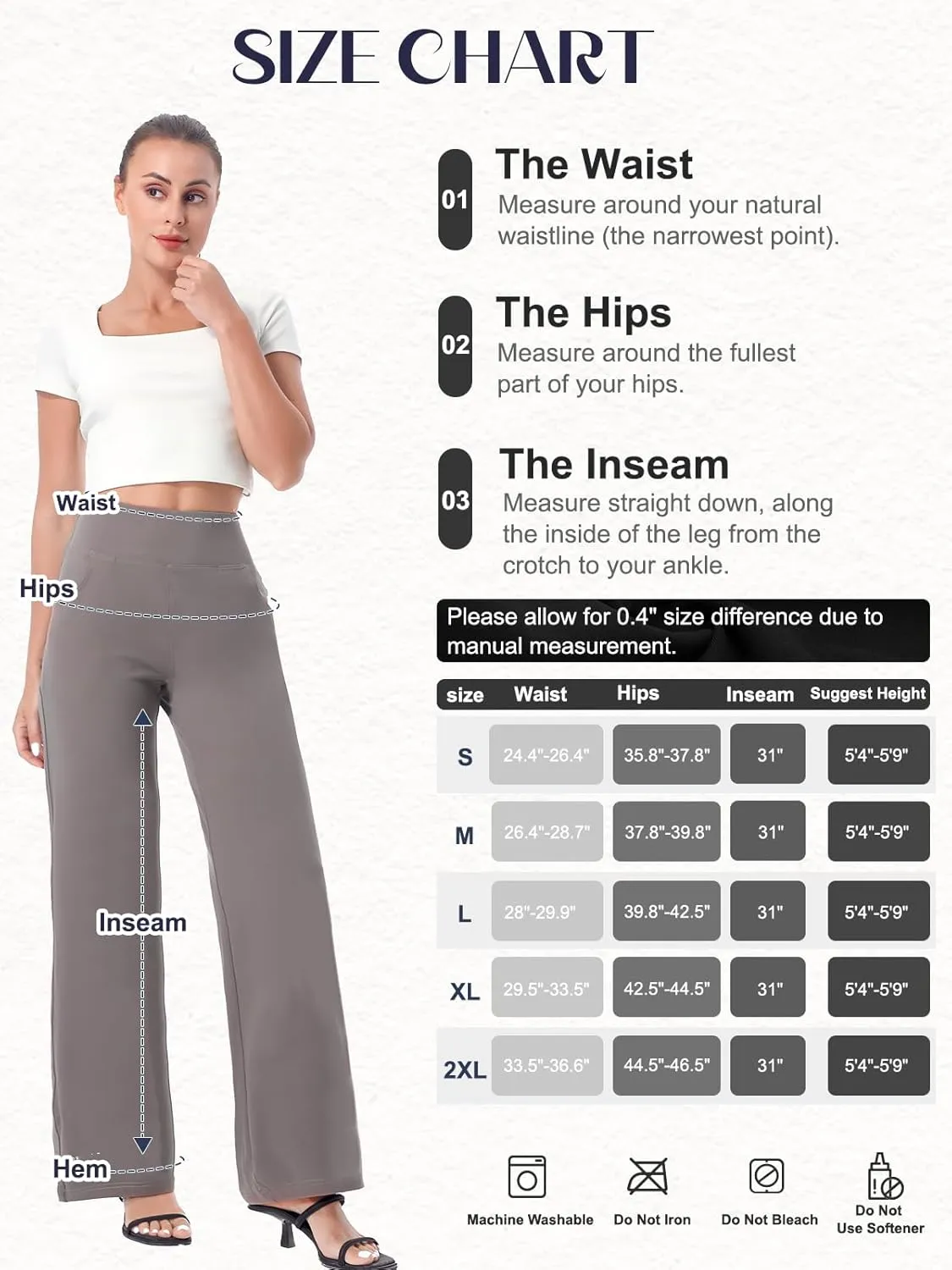 Wide Leg Pants for Woman, High Waisted Loose Casual Pull on Yoga Pants with Pockets Dress Trousers for Work/Athletic