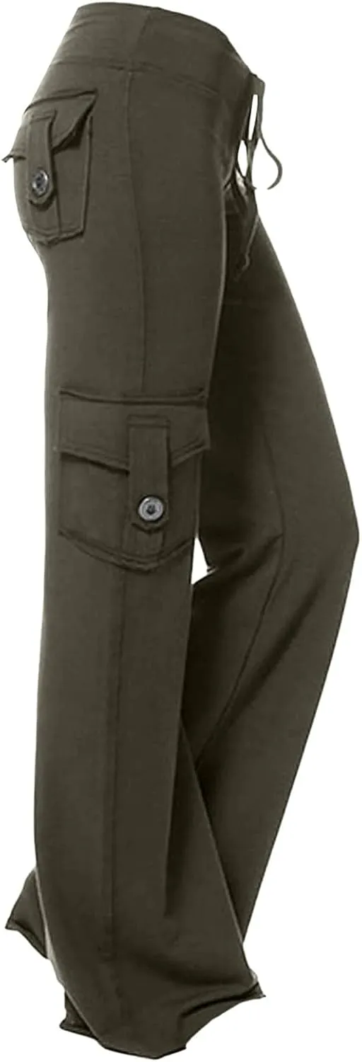 Wide Leg Yoga Pants for Women High Waisted Cargo Bootcut Yoga Pants with Pockets Summer Plus Size Flare Workout Pants