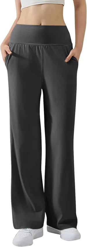 Wide Leg Yoga Pants for Women Stretchy High Waisted Flare Yoga Pants with Pockets Summer Cozy Baggy Pant with Pockets