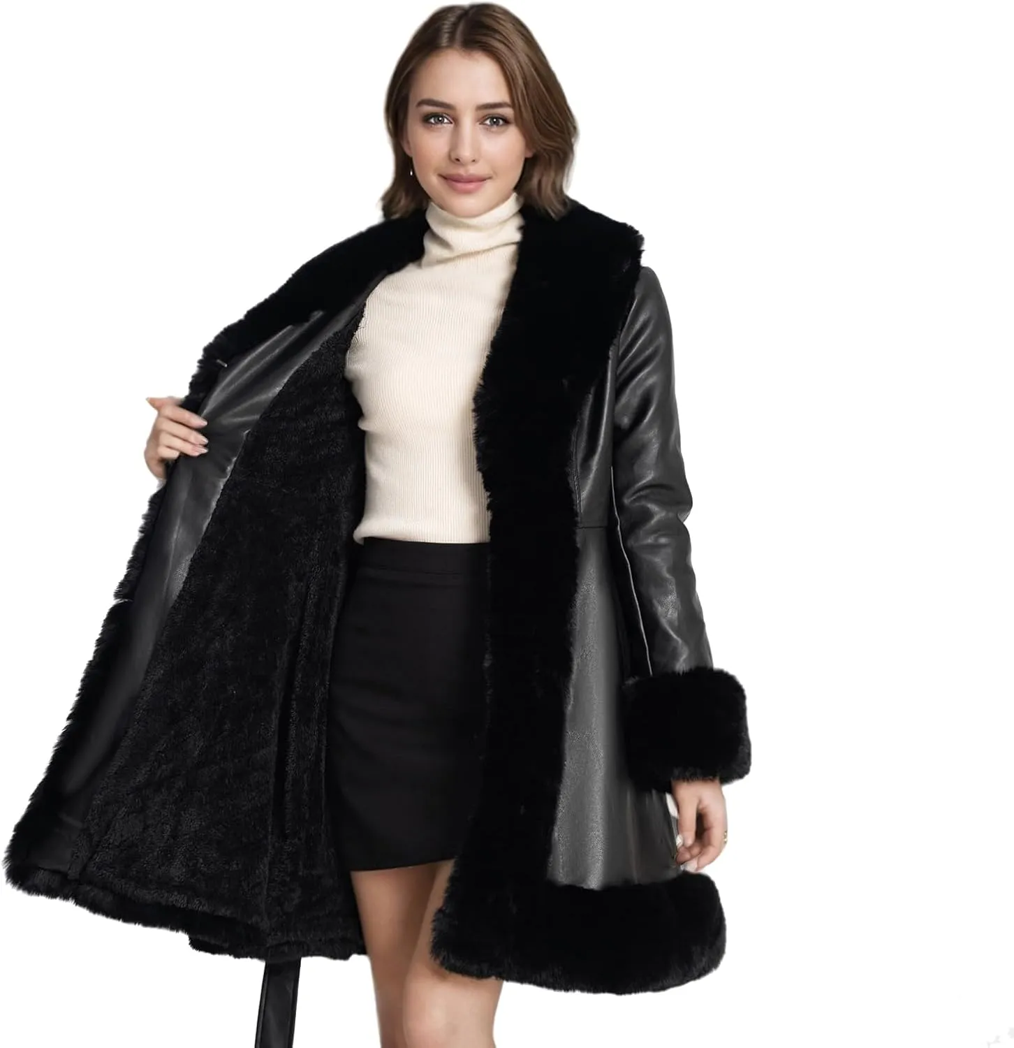 Winter Faux Fur Coats for Women,Faux Fur Leather Jacket Women