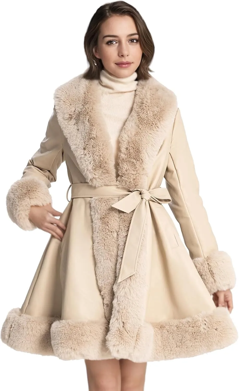 Winter Faux Fur Coats for Women,Faux Fur Leather Jacket Women
