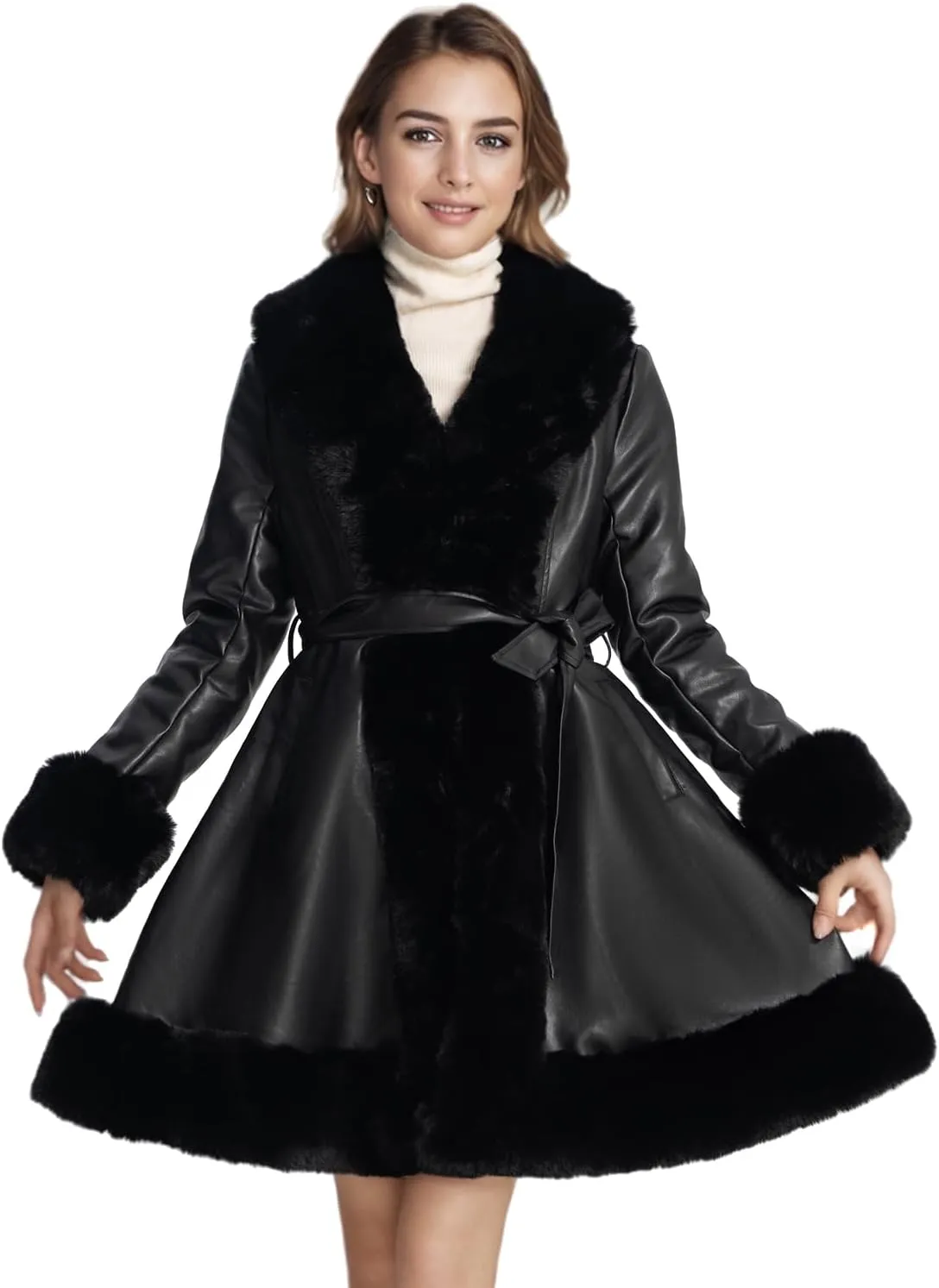 Winter Faux Fur Coats for Women,Faux Fur Leather Jacket Women