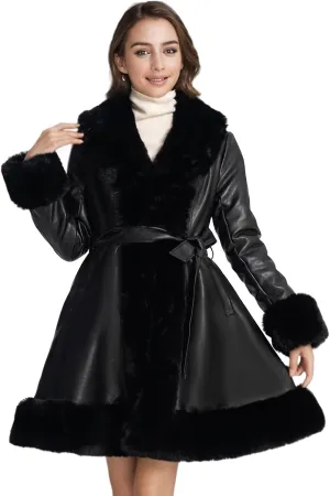 Winter Faux Fur Coats for Women,Faux Fur Leather Jacket Women