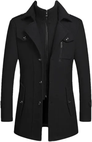 Winter Men's Wool Coats Middle Long Cotton-Padded Thick Warm Woolen Coat Male Trench Coat