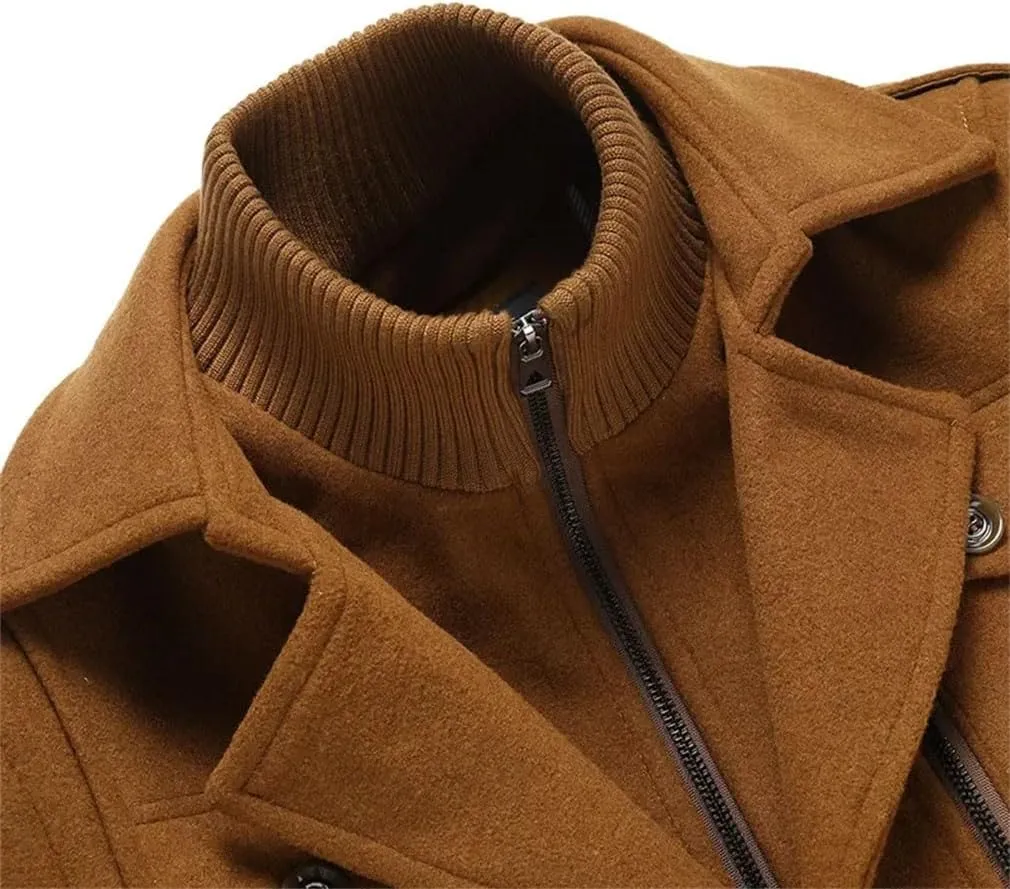 Winter Men's Wool Coats Middle Long Cotton-Padded Thick Warm Woolen Coat Male Trench Coat