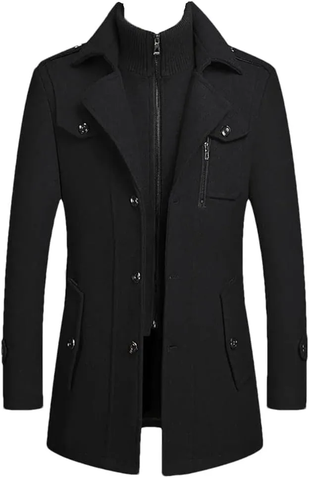 Winter Men's Wool Coats Middle Long Cotton-Padded Thick Warm Woolen Coat Male Trench Coat