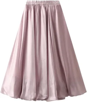 Women A-Line Midi Long Skirt Tulle Party Elastic Waist Skirts A-Line Mid-Calf Skirt