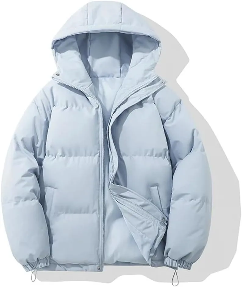 Women Autumn and Winter Warm Fashion Harajuku Puffer Jacket Women High Neck Hooded Zipper Cotton-Padded Coat
