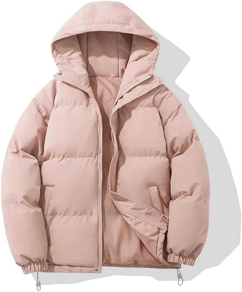 Women Autumn and Winter Warm Fashion Harajuku Puffer Jacket Women High Neck Hooded Zipper Cotton-Padded Coat
