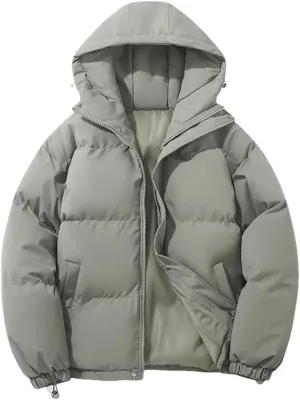 Women Autumn and Winter Warm Fashion Harajuku Puffer Jacket Women High Neck Hooded Zipper Cotton-Padded Coat