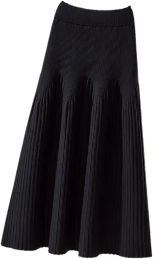 Women Autumn Winter Knitted Skirt Casual Solid All-Match A Line High Waist Pleated Midi Long Skirt