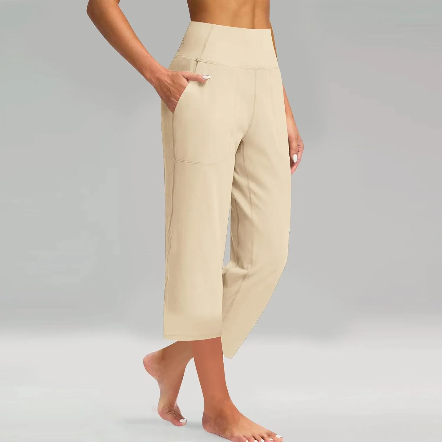 Women Capri Yoga Pants High Waist Wide Leg Lounge Pant with Pockets Tummy Control Stretch Straight Workout Trousers