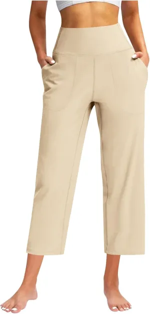Women Capri Yoga Pants High Waist Wide Leg Lounge Pant with Pockets Tummy Control Stretch Straight Workout Trousers