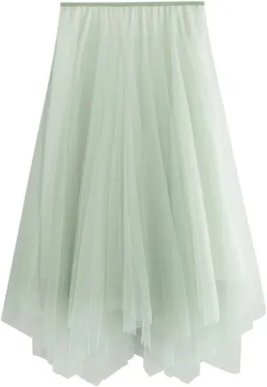Women Casual Gradient Color Tulle A-Line Long Skirt Loose High Waist Irregular Midi Skirts