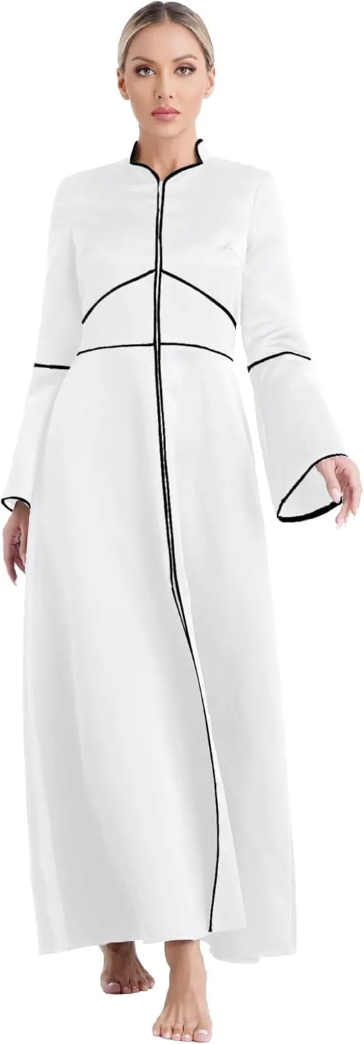 Women Church Clergy Dress Solid Minister Choir Robe Flared Sleeves A-line Maxi Dress
