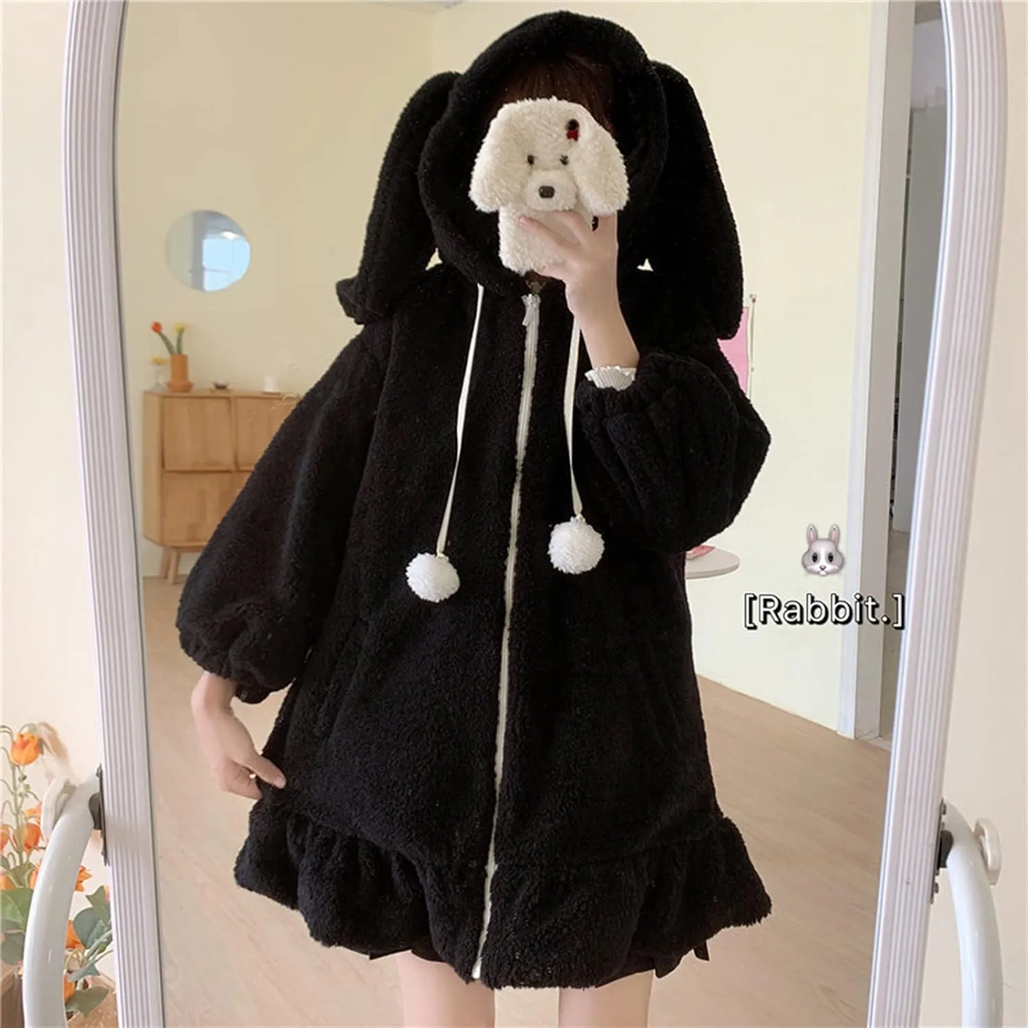 Women Cute Bunny Ear Long Sleeve Fuzzy Fluffy Rabbit Tops Sweatshirt Hoodie Jacket Coats