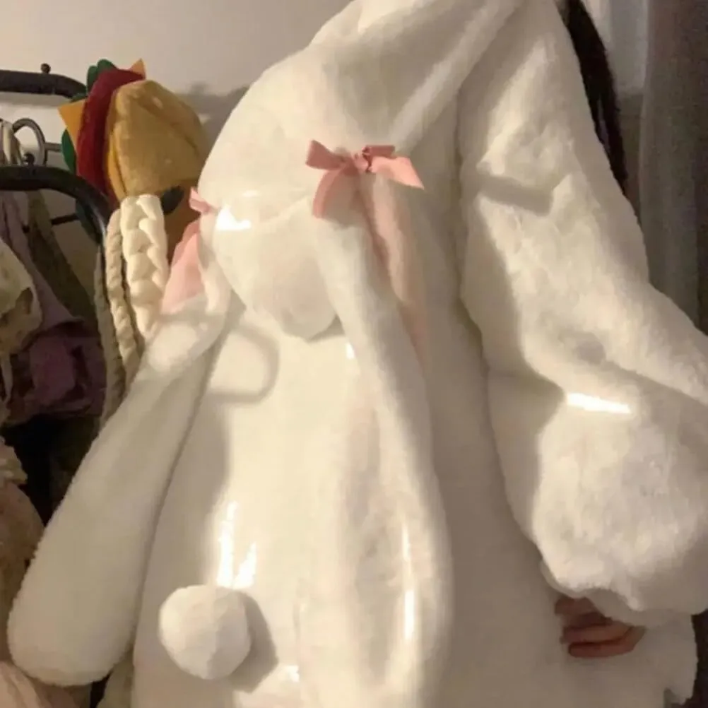 Women Cute Bunny Ear Long Sleeve Fuzzy Fluffy Rabbit Tops Sweatshirt Hoodie Jacket Coats