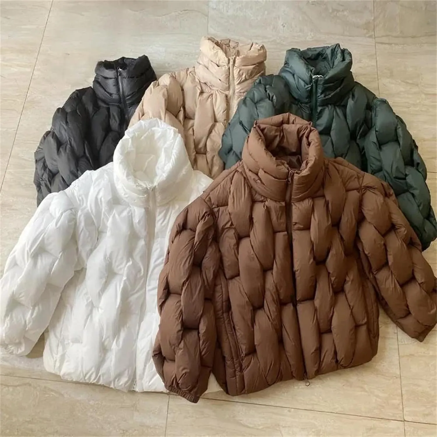 Women Down Jacket Oversized Couple Coats Plaid Puffer Parkas